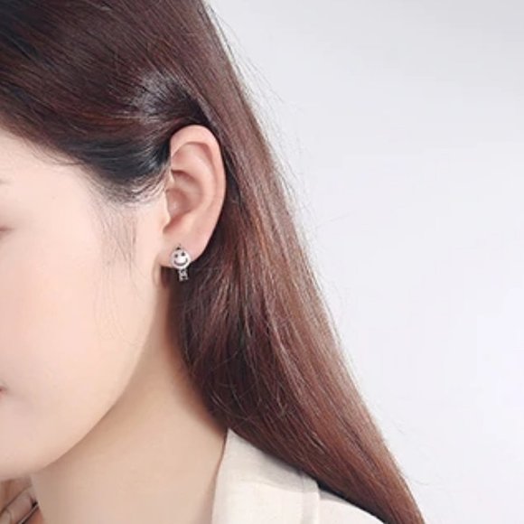 NEW 925 Sterling Silver Smiley Face Hoop Earrings - Picture 8 of 10